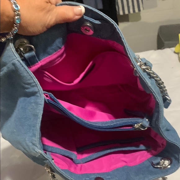 Nicole Miller Blue Denim Shoulder Bag with Embroidered Butterflies - Picture 5 of 5